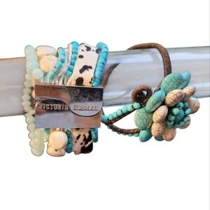 Victoria Emerson Turquoise & Cream Beaded Layered Bracelet & Funky Floral Cuff